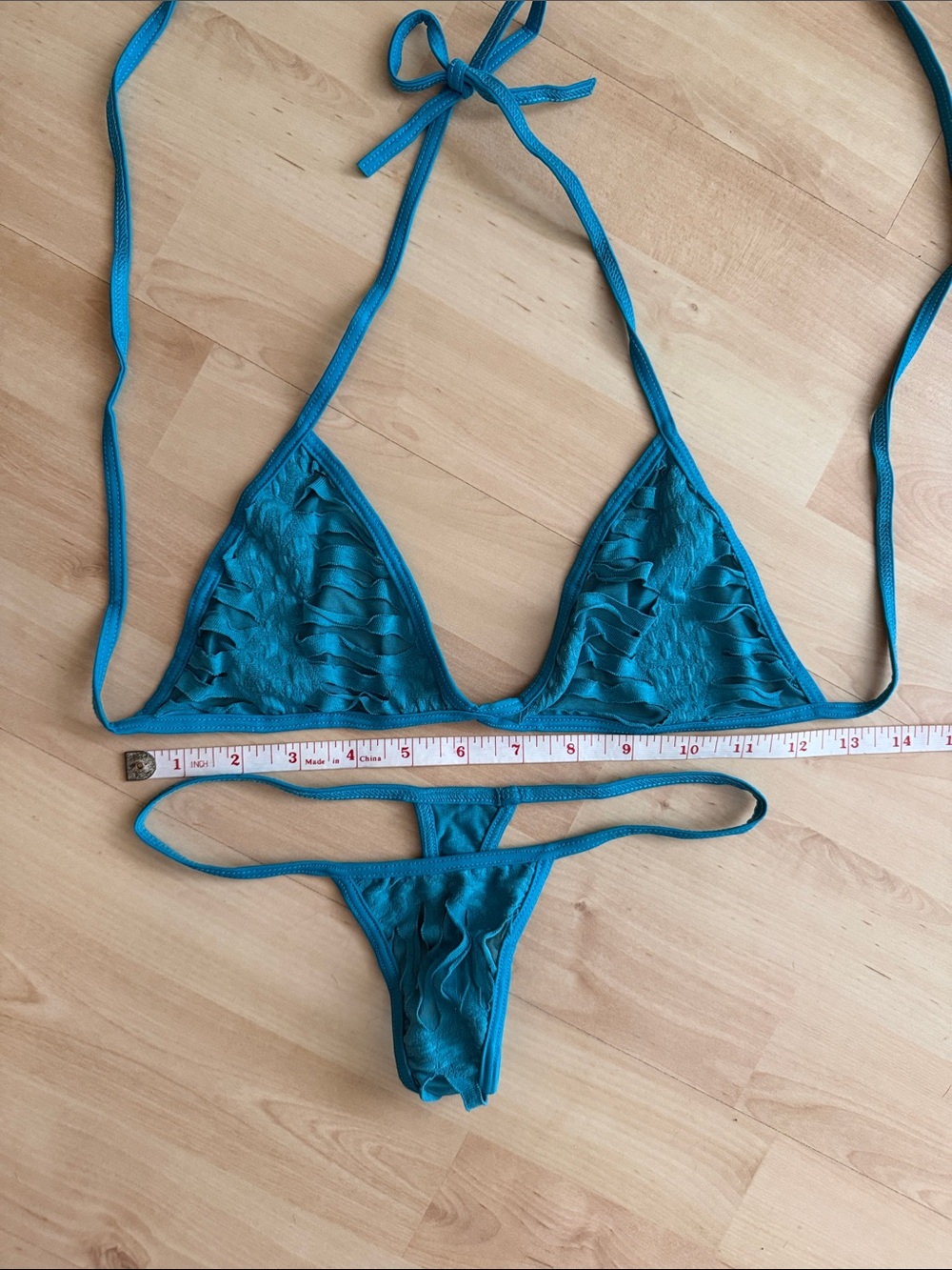 Teal Mesh Triangle Bikini Set - Picture 4 of 4